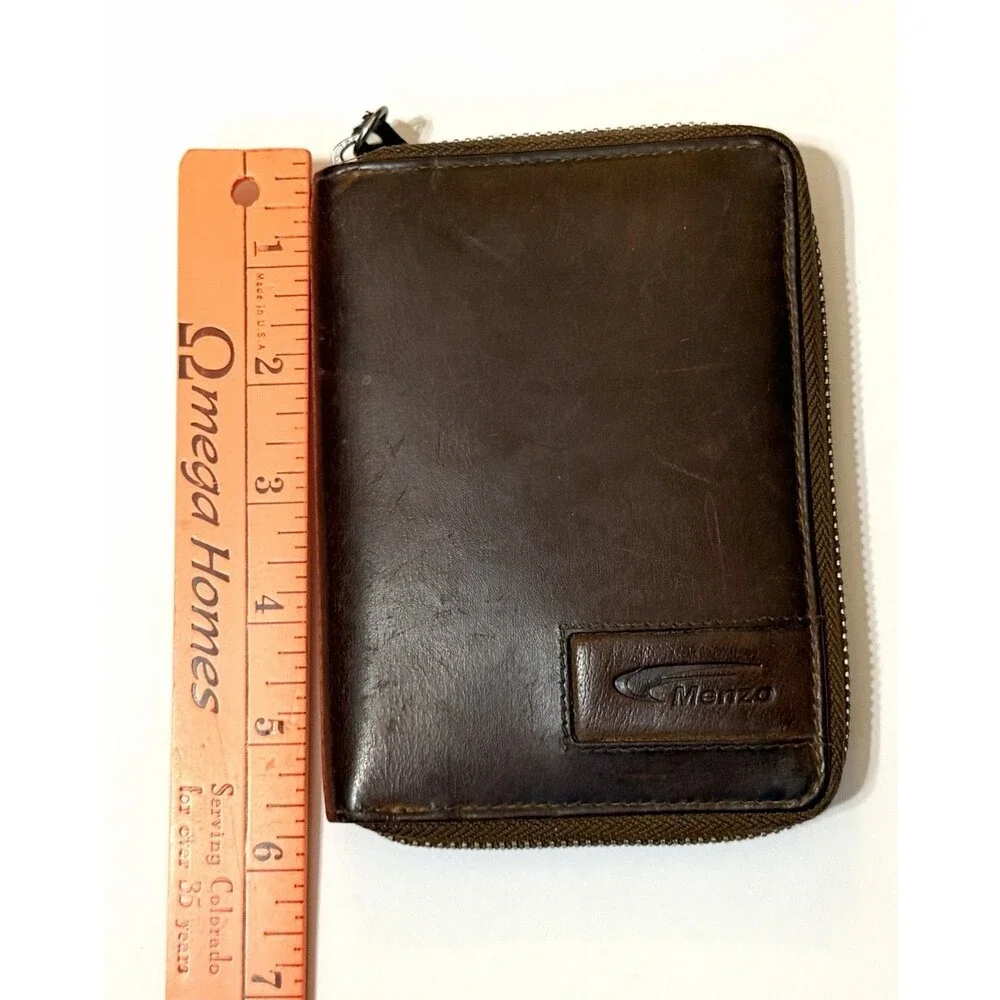 European Brown Leather Zip Wallet Coin Pocket Menzo Austria Heritage